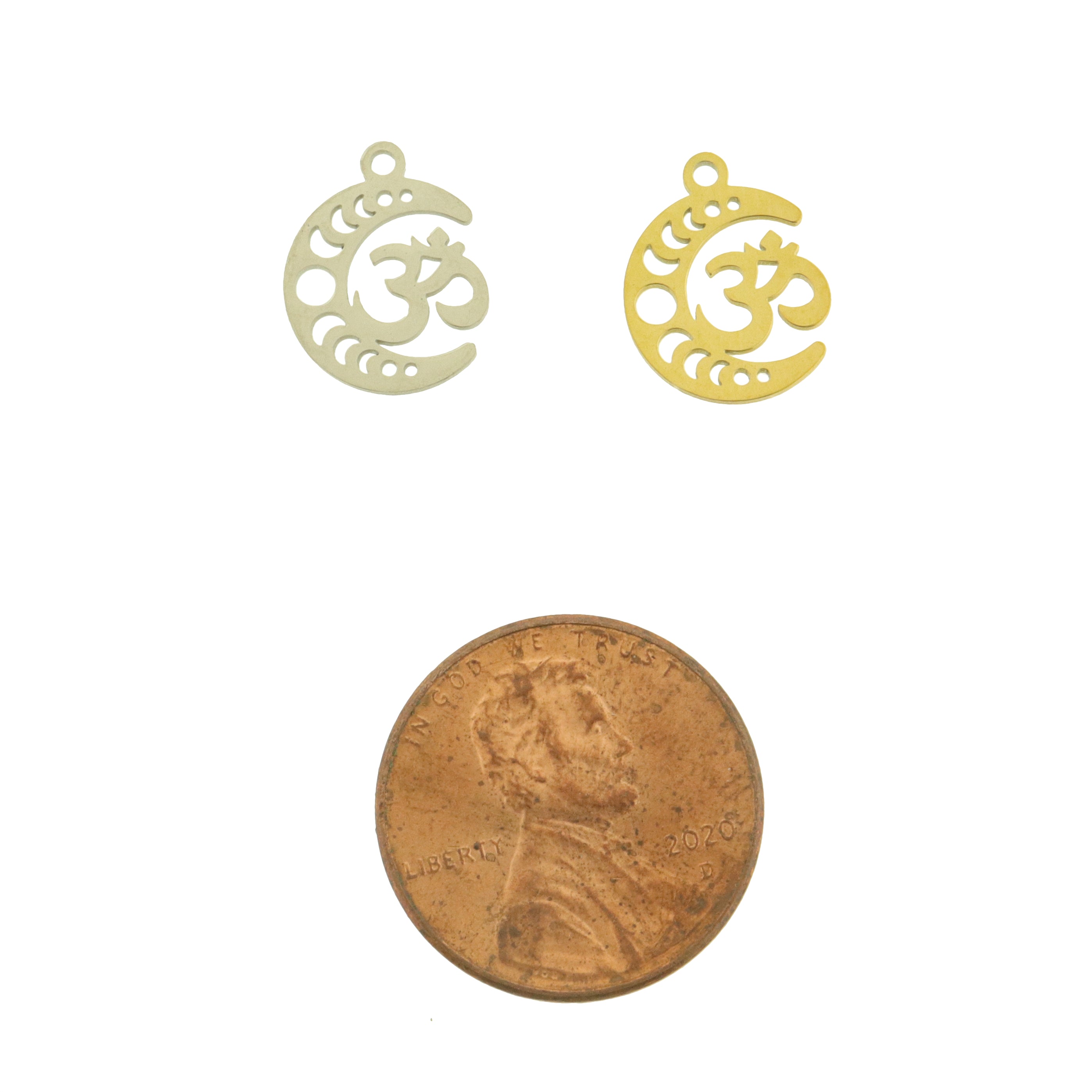 2 OM Moon Phases Stainless Steel Charms 2 Sided - Choose Your Tone!