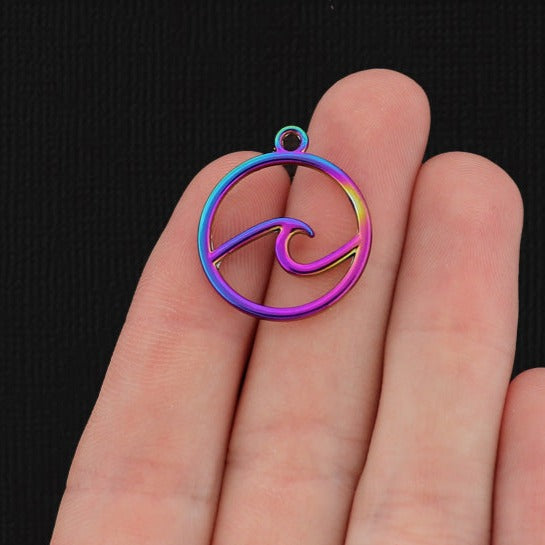 2 Ocean Wave Rainbow Electroplated Charms 2 Sided - SC1567