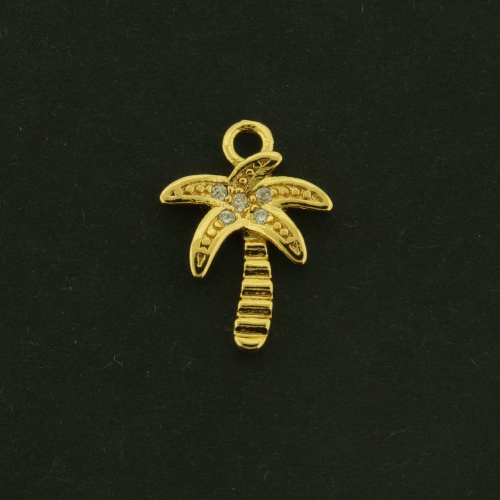 2 Palm Tree Charms - 18k Plated Brass with CZs - Beach Pendant - GLD1078