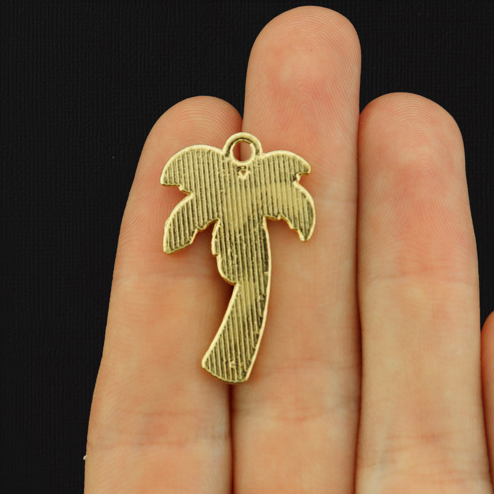 2 Palm Tree Gold Tone Enamel Charms - E198