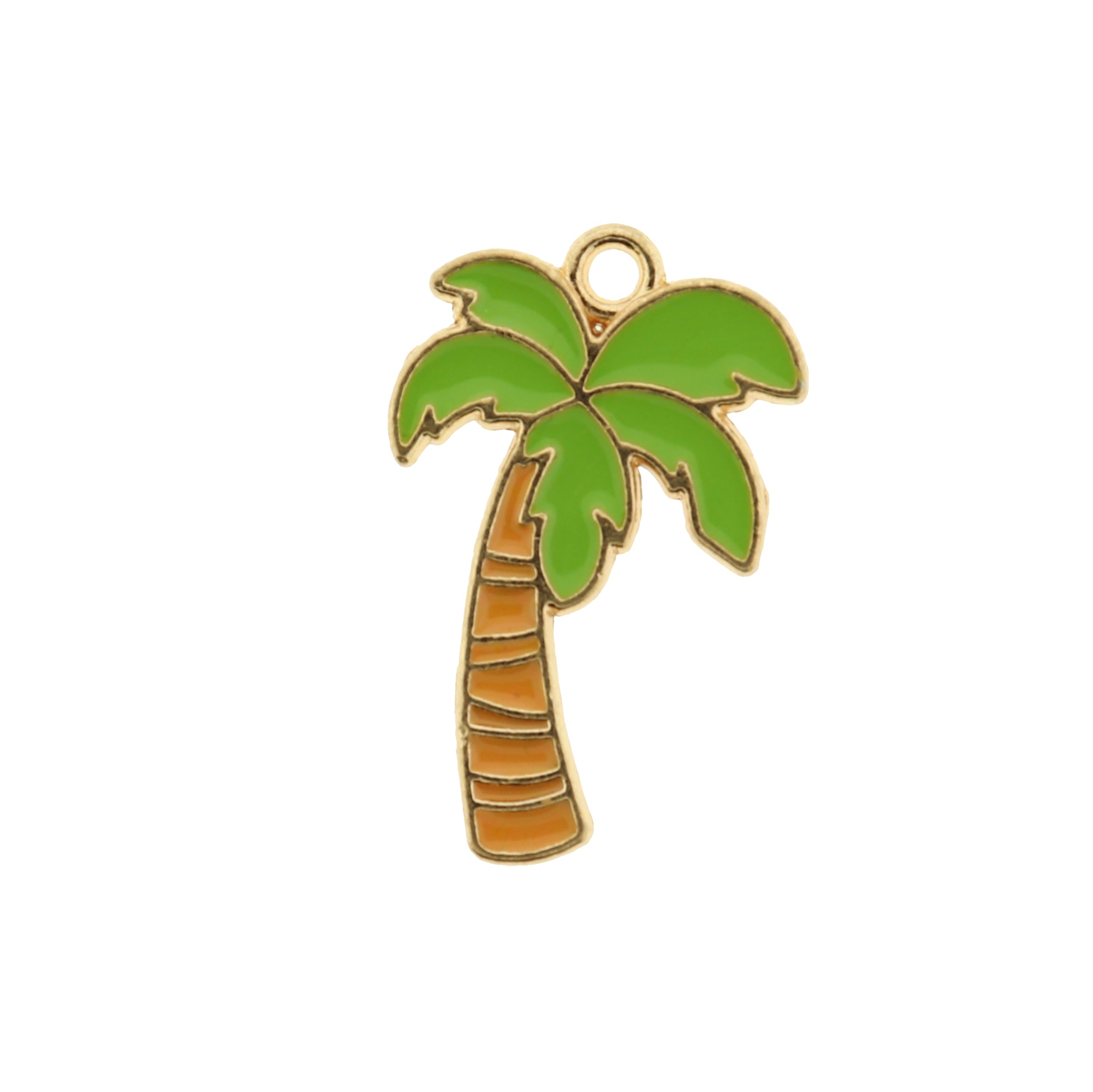 2 Palm Tree Gold Tone Enamel Charms - E198