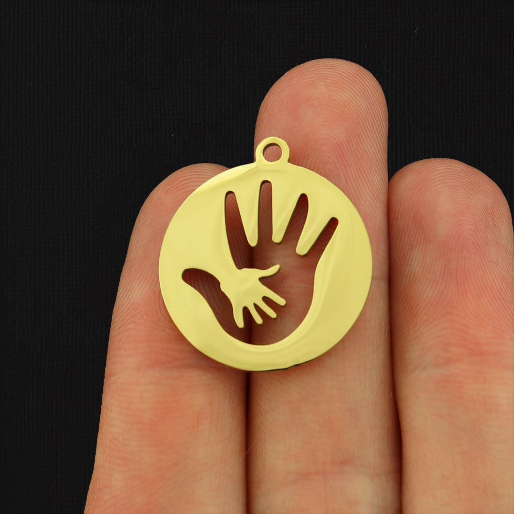2 Parent and Child Hand Stainless Steel Charms - Choose Your Tone