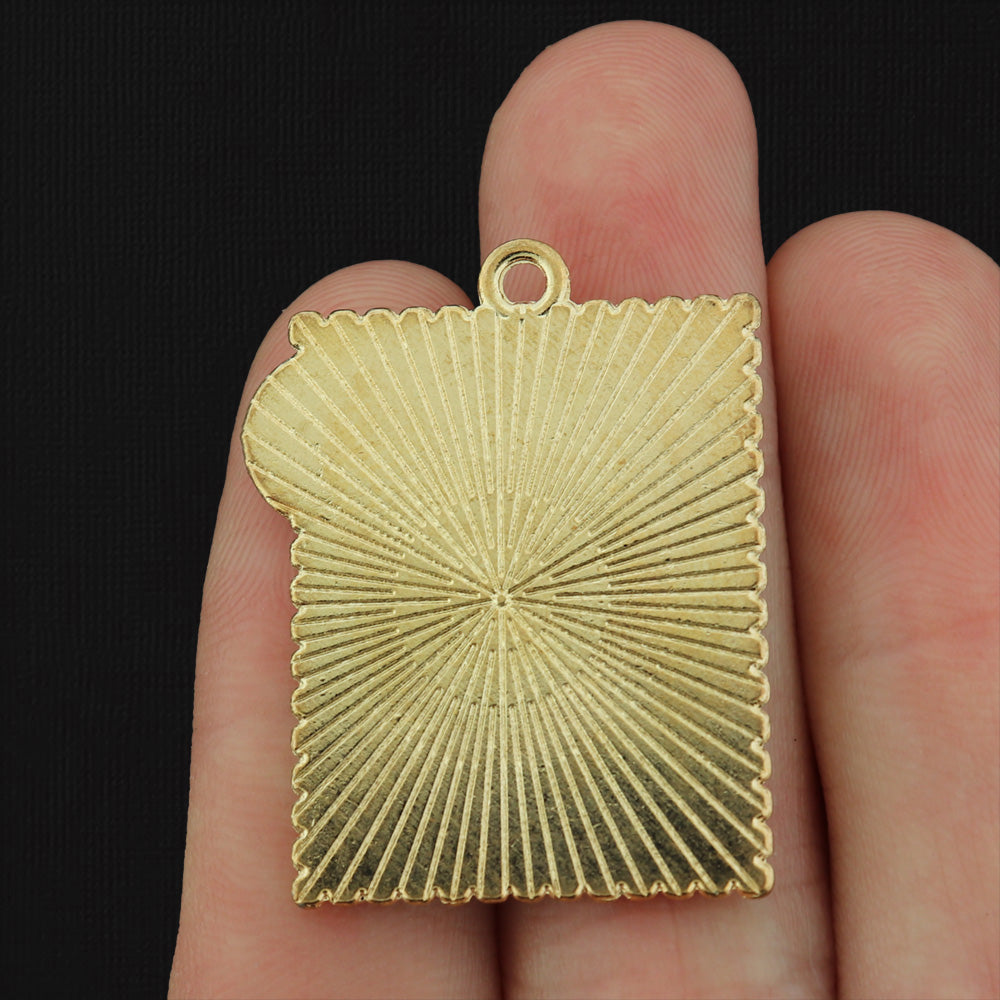 2 Paris Eiffel Tower Stamp Gold Tone Enamel Charms - E236