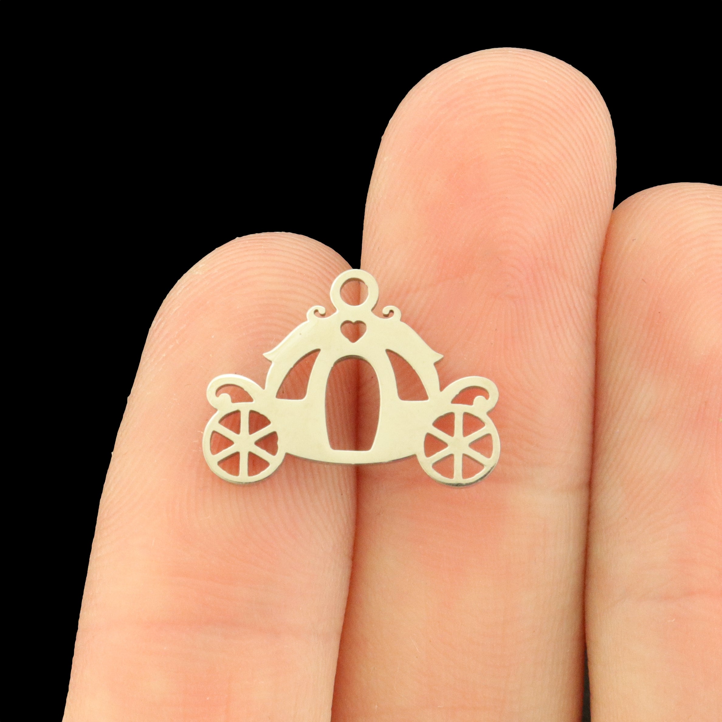 2 Pumpkin Carriage Stainless Steel Charms 2 Sided - Choose Your Tone!