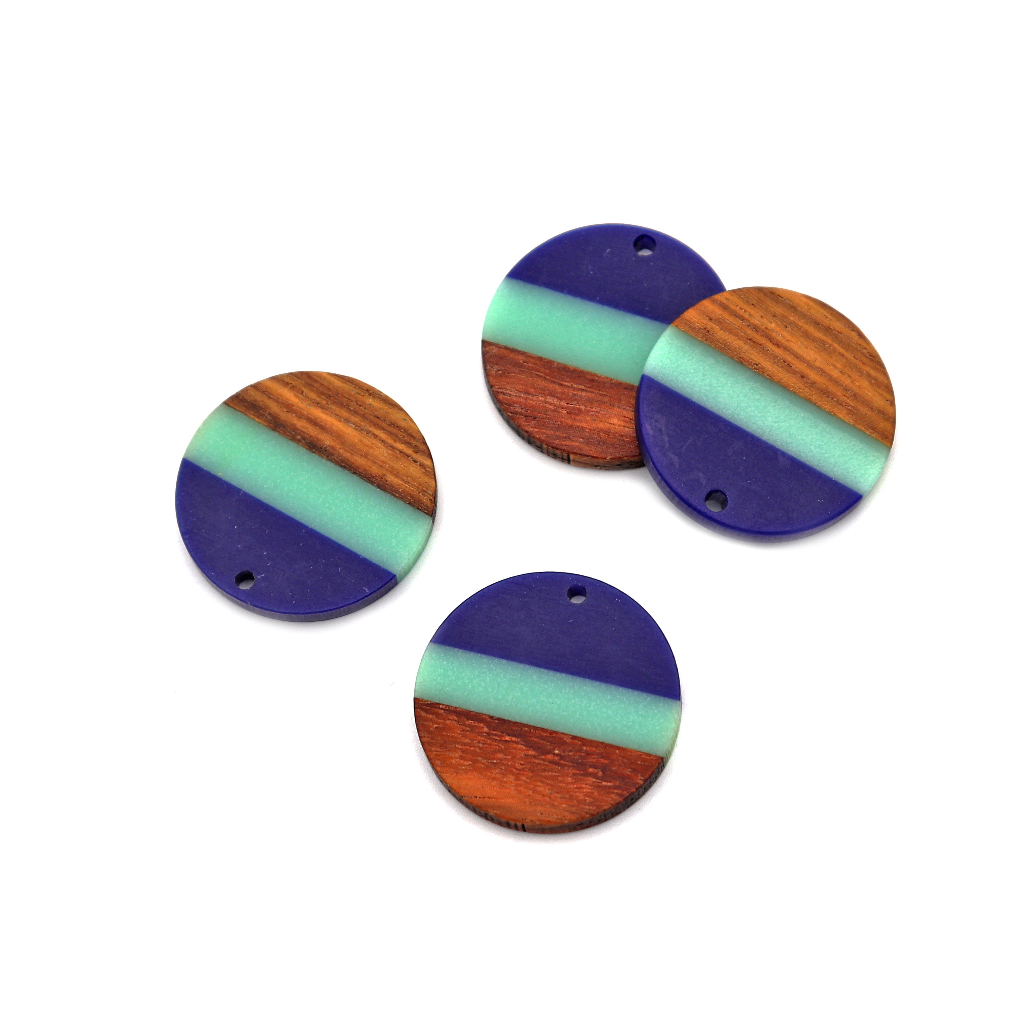 2 Round Natural Wood and Resin Charms - Choose Your Color!