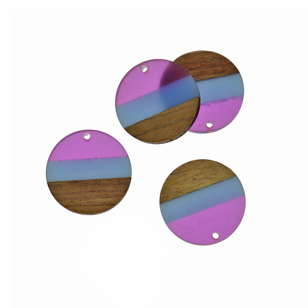 2 Round Natural Wood and Resin Charms - Choose Your Color!