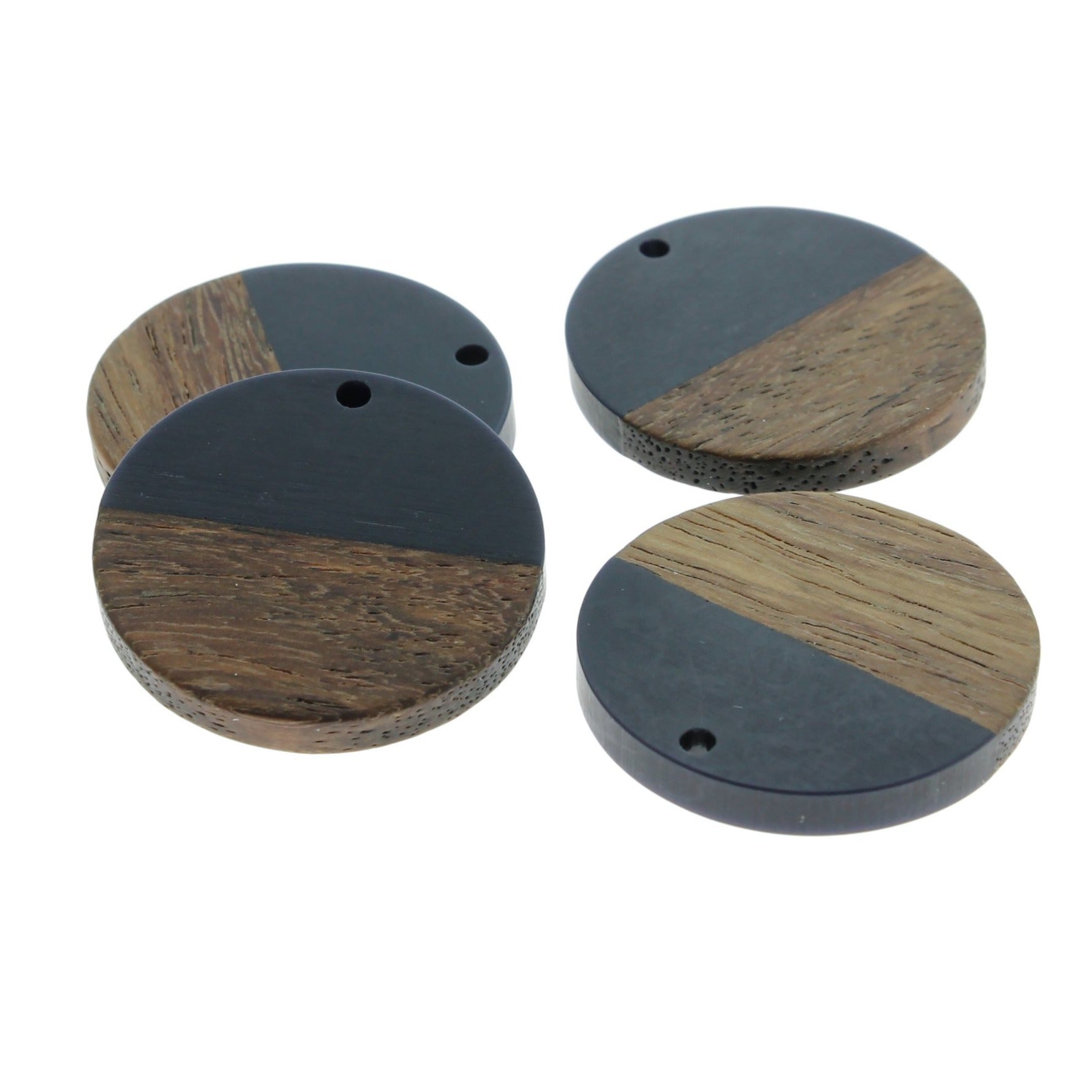 2 Round Natural Wood and Resin Charms - Choose Your Color!