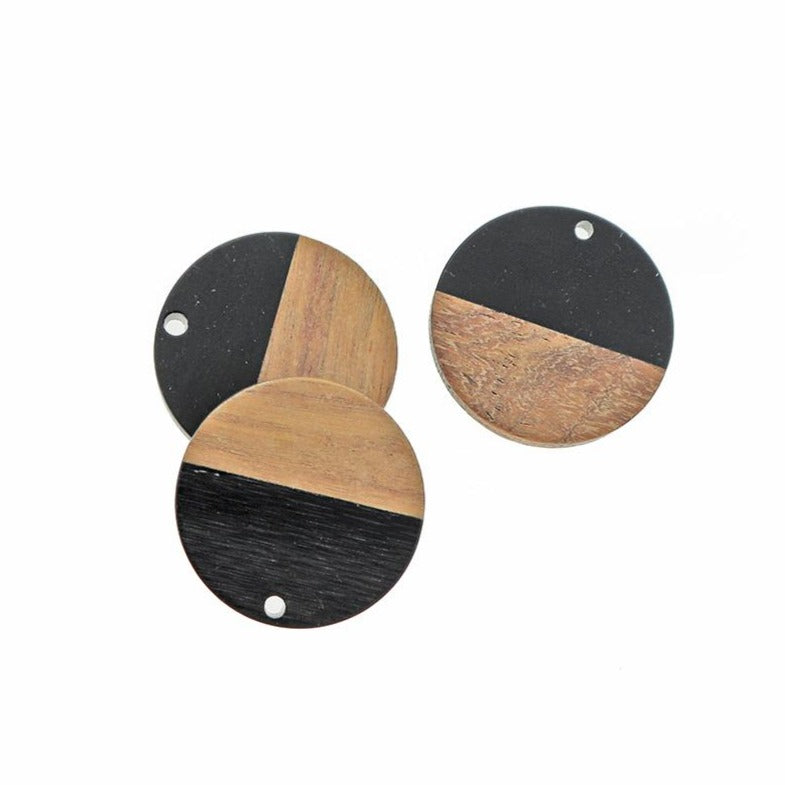 2 Round Natural Wood and Resin Charms - Choose Your Color!