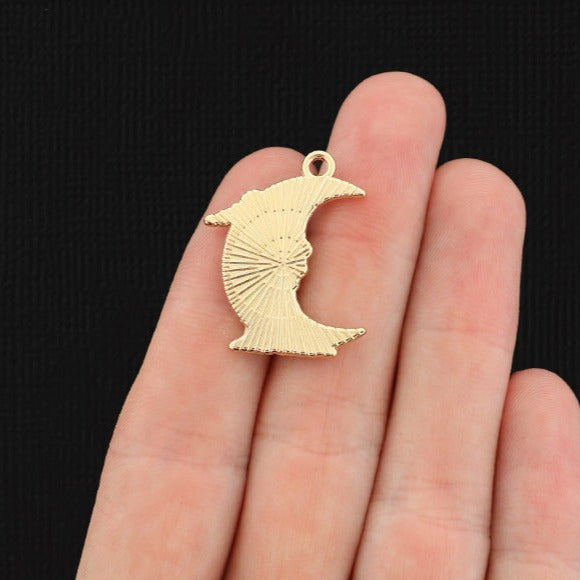 2 Skeleton Crescent Moon Gold Tone Enamel Charms - E465