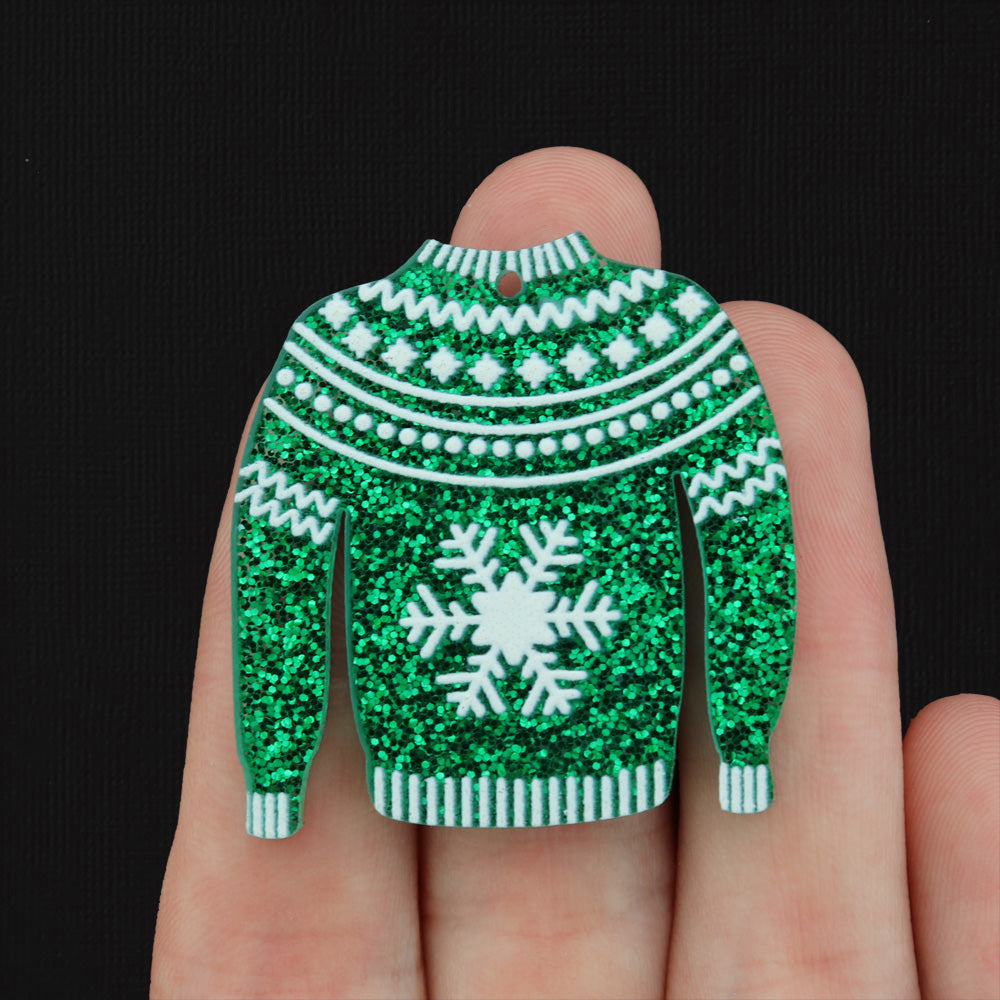 2 Snowflake Christmas Sweater Acrylic Charms - Choose Your Color