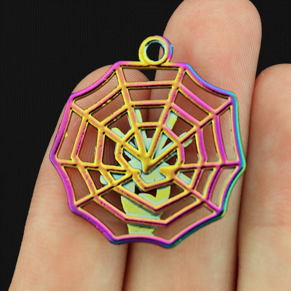 2 Spider Web Rainbow Electroplated Charms - SC266