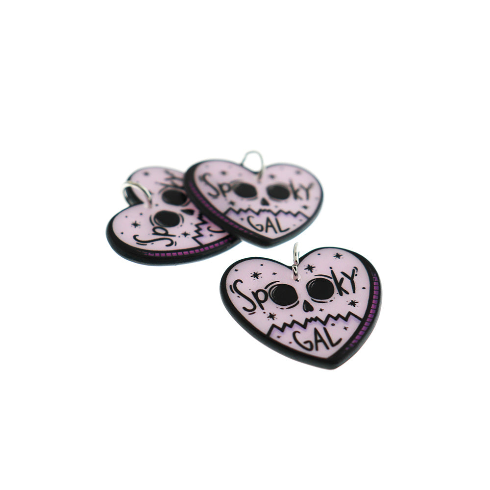 2 Spooky Gal Heart Acrylic Charms - K082
