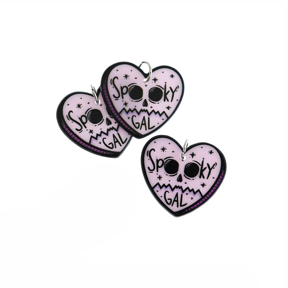 2 Spooky Gal Heart Acrylic Charms - K082
