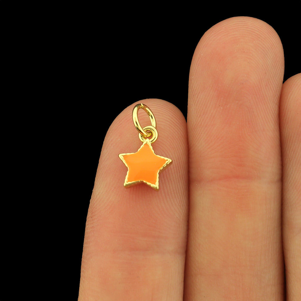 2 Star Gold Plated Copper Enamel Charms - Choose Your Color