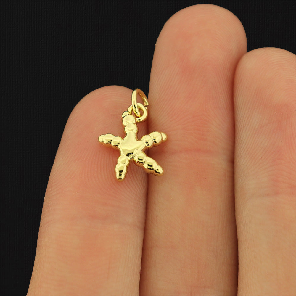 2 Starfish Gold Tone Brass Charms - BR054