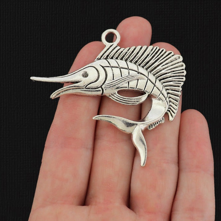 2 Sword Fish Antique Silver Tone Charms - SC1707