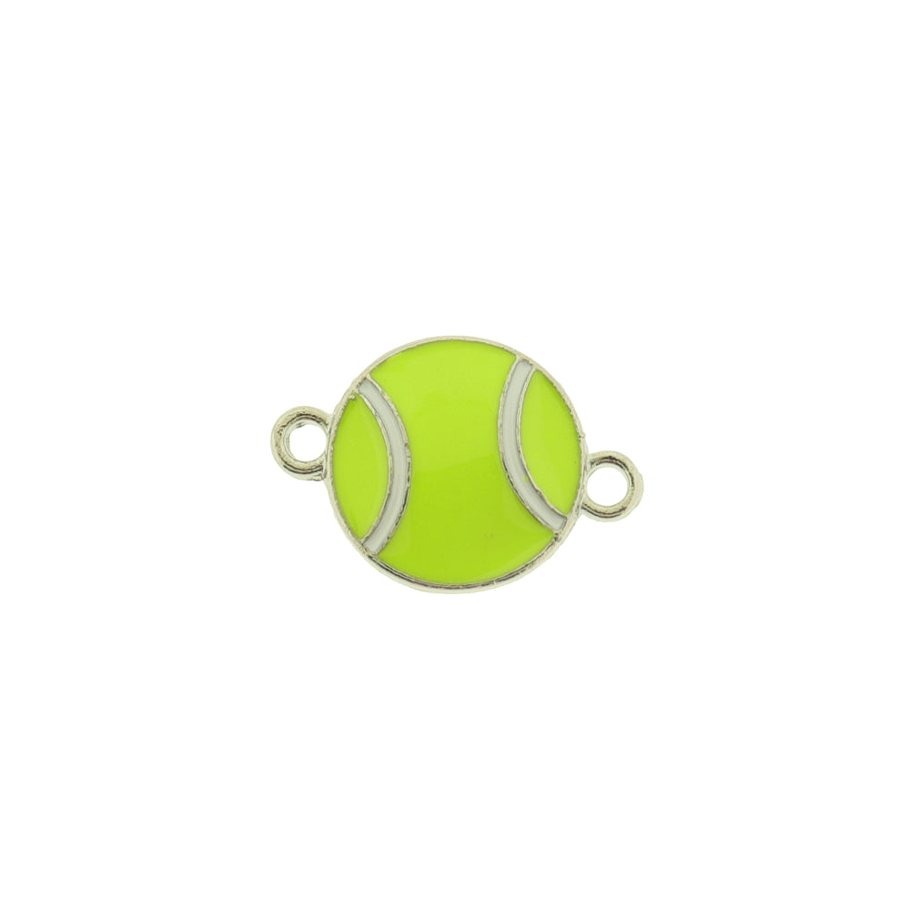 2 Tennis Ball Silver Tone Enamel Connector Charms - E575