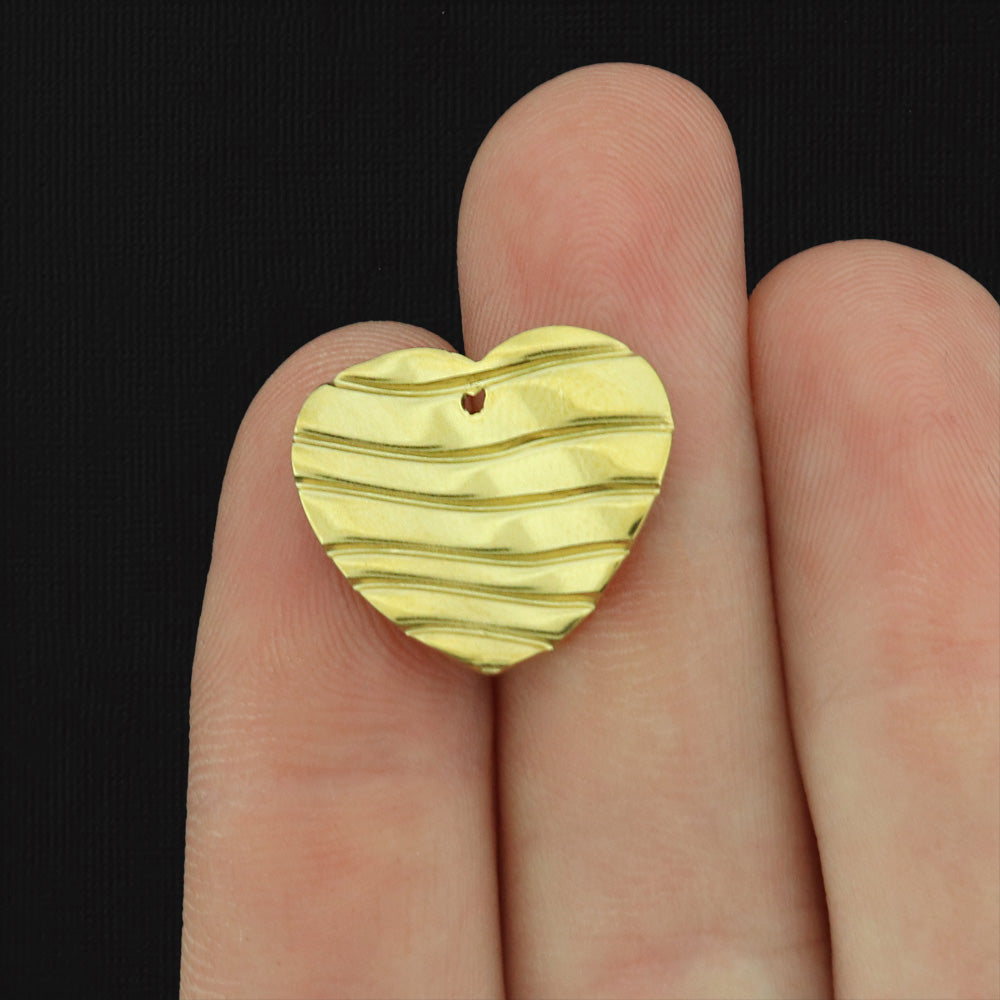 2 Wavy Heart Pendant Stainless Steel Charms - Choose Your Tone