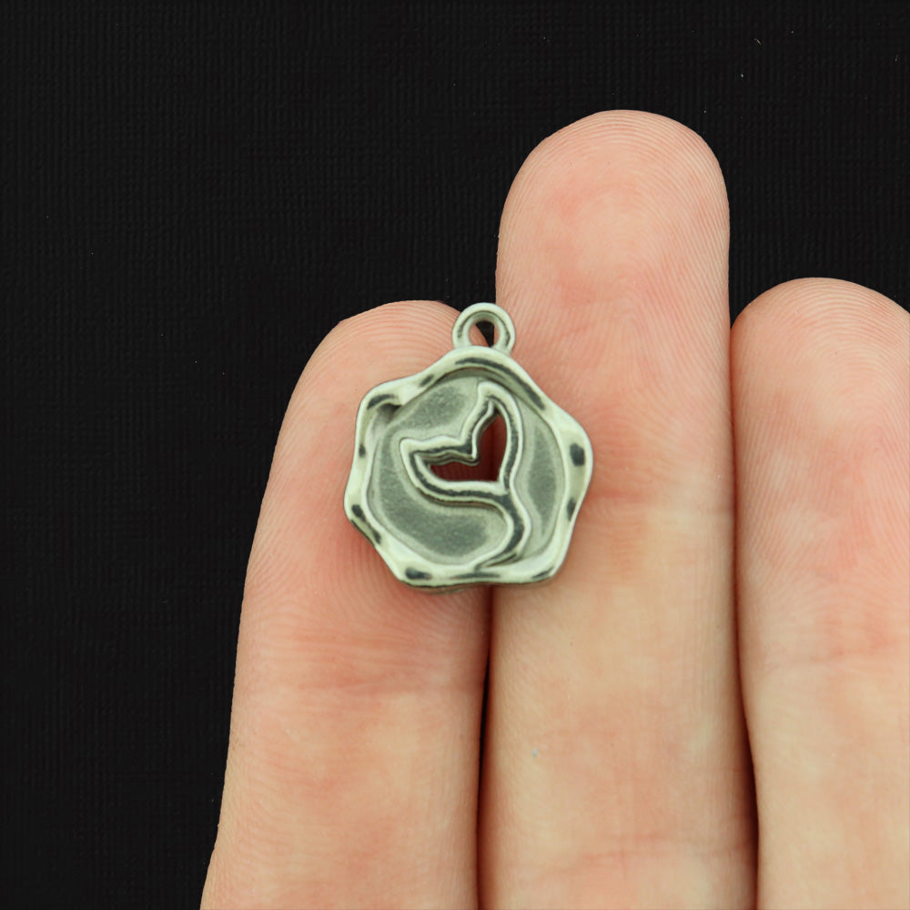 2 Whale Tail Disc Silver Tone Titanium Steel Charms - SC287