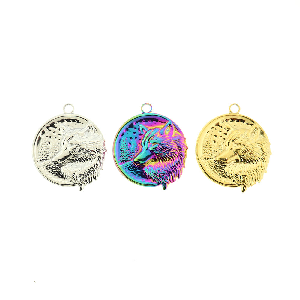 2 Wolf Moon Stainless Steel Charms - Choose Your Tone