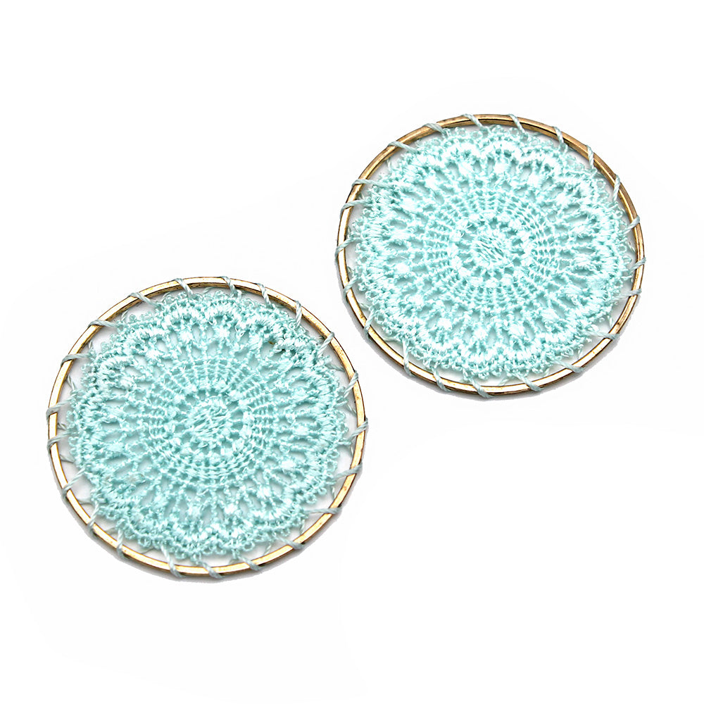 2 Woven Lace Gold Tone Pendants - Choose Your Color!