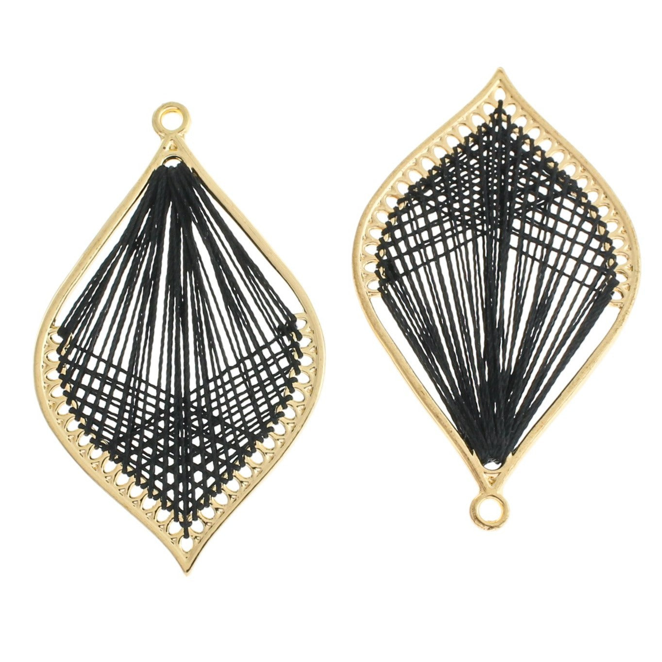 2 pendentifs dorés à la feuille tissée turquoise - TSP278