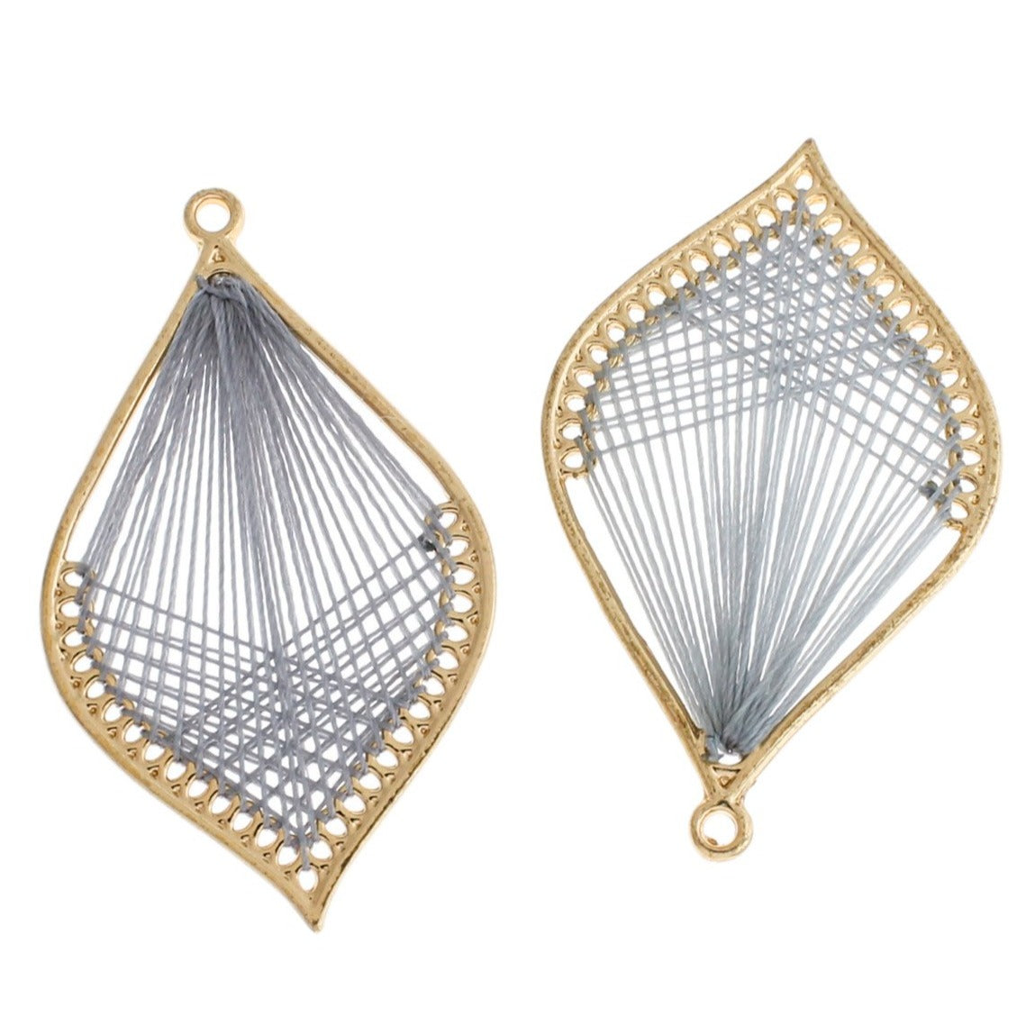 2 pendentifs dorés à la feuille tissée turquoise - TSP278