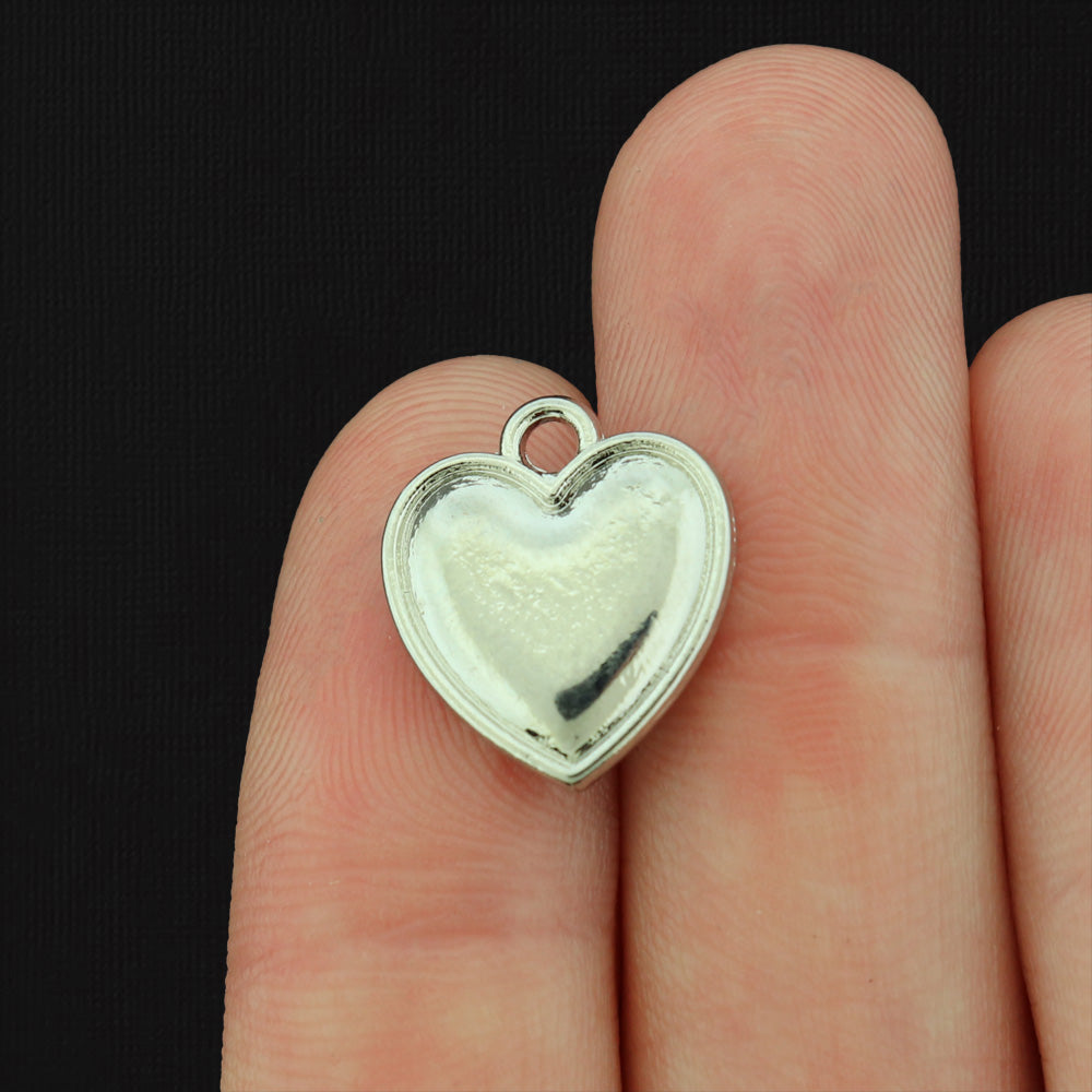2 Yin Yang Heart Silver Tone Enamel Charms - E225