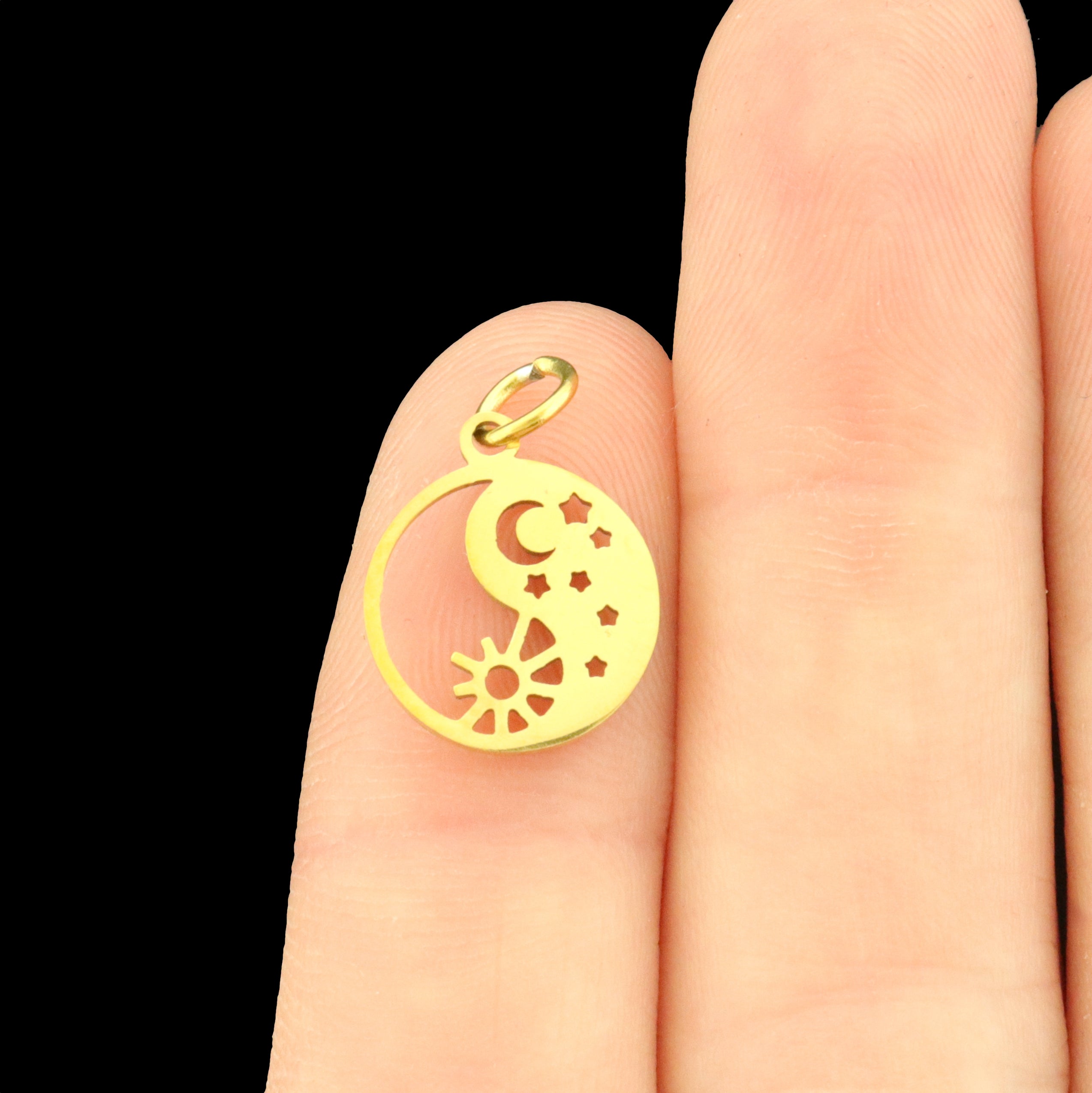 2 Yin Yang Sun and Moon Stainless Steel Charms 2 Sided - Choose Your Tone!