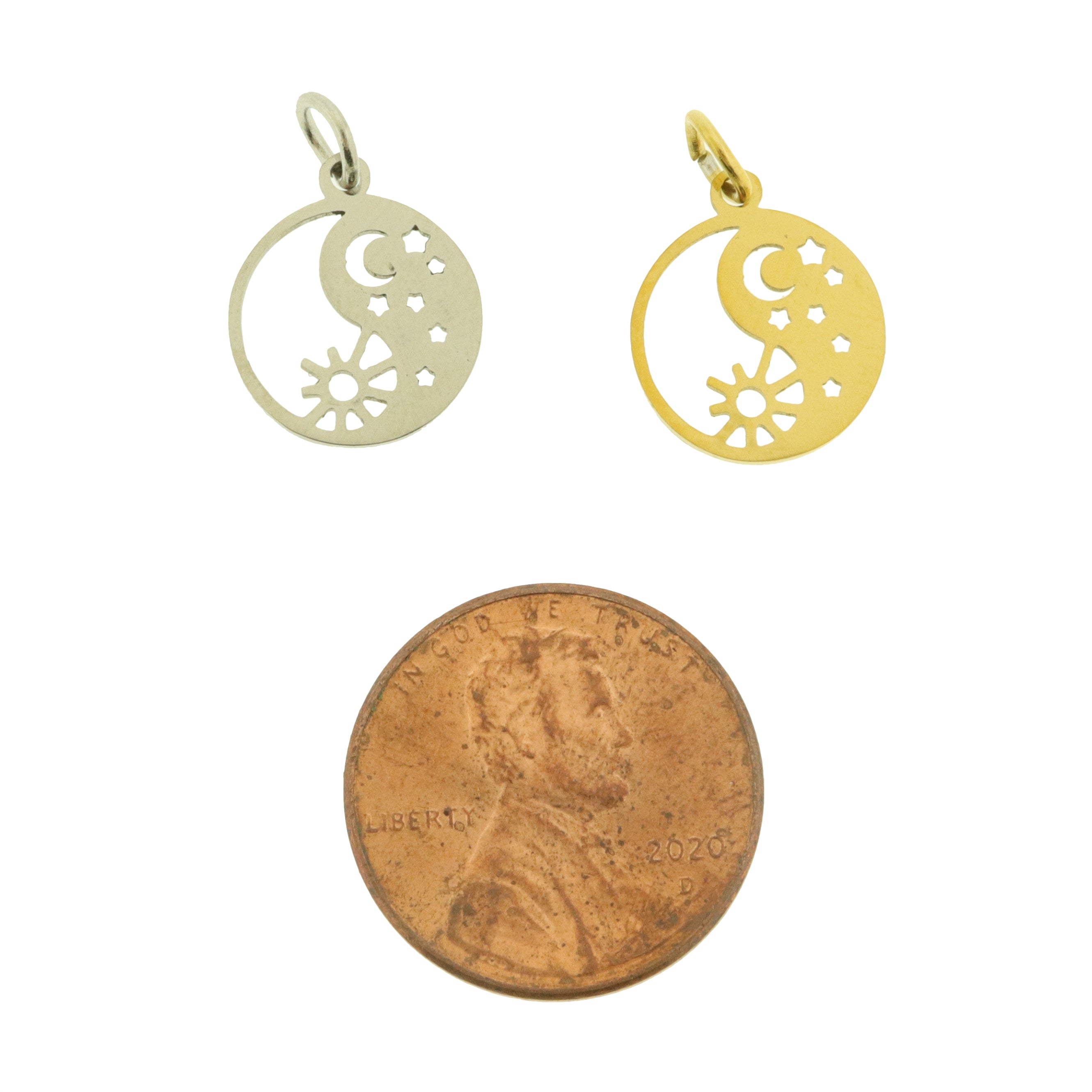 2 Yin Yang Sun and Moon Stainless Steel Charms 2 Sided - Choose Your Tone!