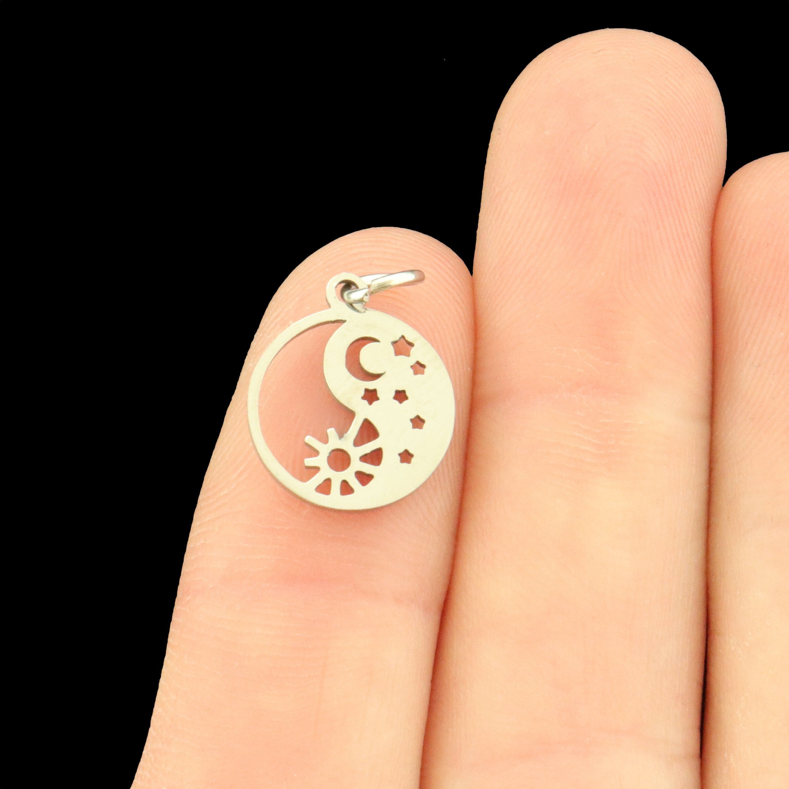 2 Yin Yang Sun and Moon Stainless Steel Charms 2 Sided - Choose Your Tone!