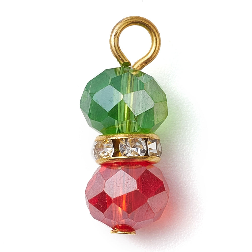 20 Christmas Tree Drop Pendants - Red and Green Beads with Rhinestones - XC158