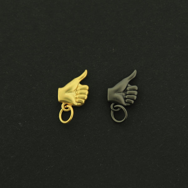18k Gold Thumbs Up Charm - Hand Symbol Pendants - 18k Matte Gold Plated - Choose Your Tone