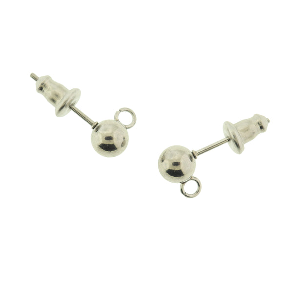 Silver Tone Stainless Steel Earrings - Stud Bases With Loop - 8mm x 5mm - 4 Pieces 2 Pairs - FD017