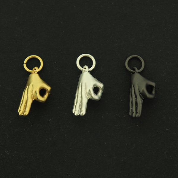 18k Gold OK Charm - Sign Language Pendants - 18k Matte Gold Plated - Choose Your Tone