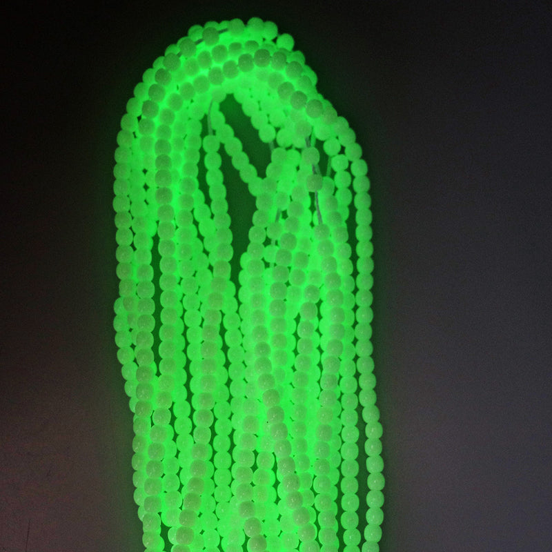 Round Glass Beads 3mm - Glow in the Dark White - 1 Strand 125 Beads - BD075