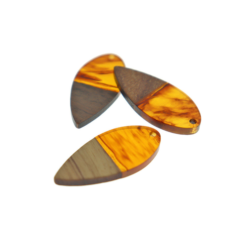 Teardrop Walnut Wood and Resin Charms - Choose Your Color - 38mm