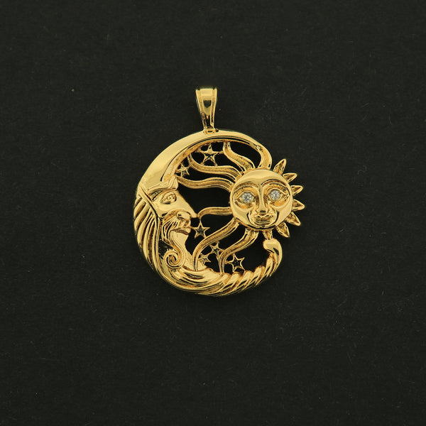 14k Gold Sun and Moon Charm - Crescent Moon Pendant - 14k Gold Filled - GLD228