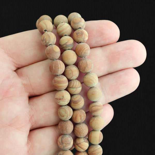 Round Natural Picture Jasper Beads 8mm - Frosted Stony Earth Tones - 1 Strand 47 Beads - BD1722