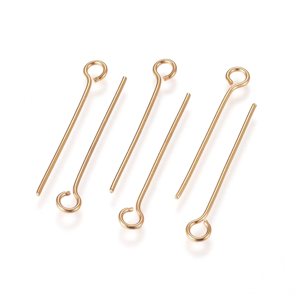 40 Hypoallergenic Gold Stainless Steel Eye Pins - 22 Gauge - Choose Your Length!
