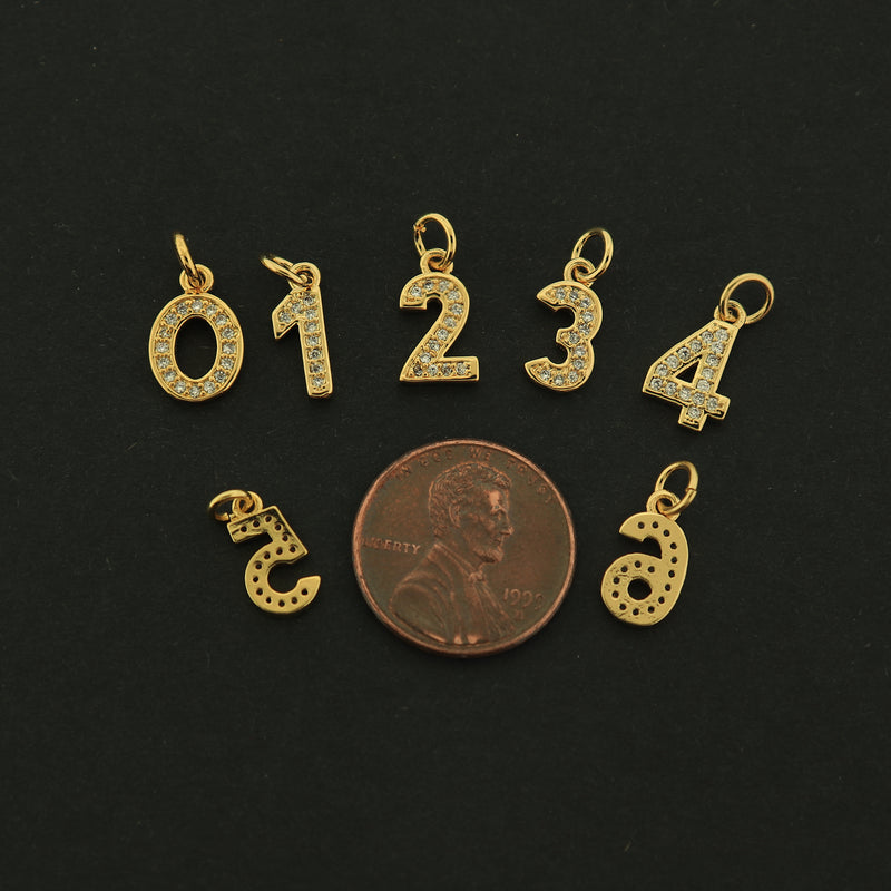 18k Gold Number 0-9 Charms - Number Pendant - 18k Gold Plated - Choose Your Number