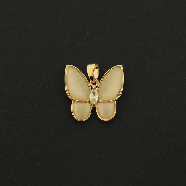 14k Gold Butterfly Charm - Cat's Eye Stone Pendant - 14k Gold Filled - GLD236