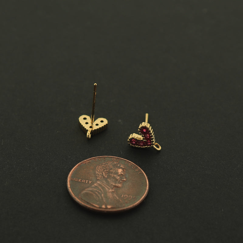 14k Gold Heart Earrings - 1 Pair - Heart Stud With Loop - 14k Gold Plated - GLD238