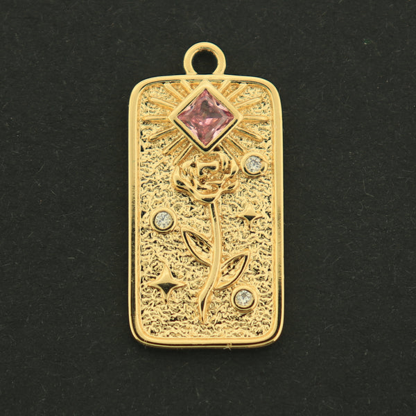 14k Gold Rose Charm - Flower Pendant - 14k Gold Plated - GLD241