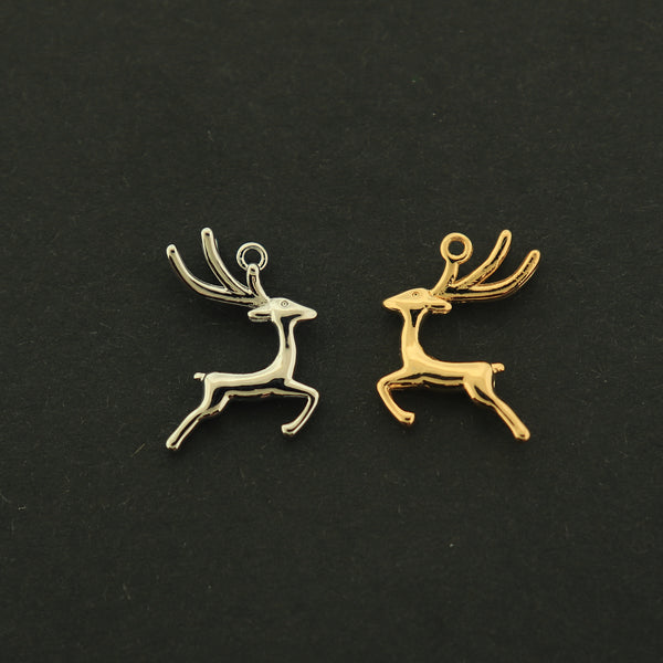 14k Gold Reindeer Charm - Christmas Pendant - 14k Gold Plated - Choose Your Tone