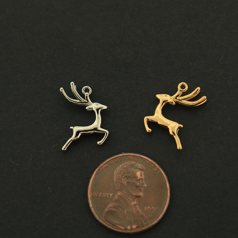 14k Gold Reindeer Charm - Christmas Pendant - 14k Gold Plated - Choose Your Tone