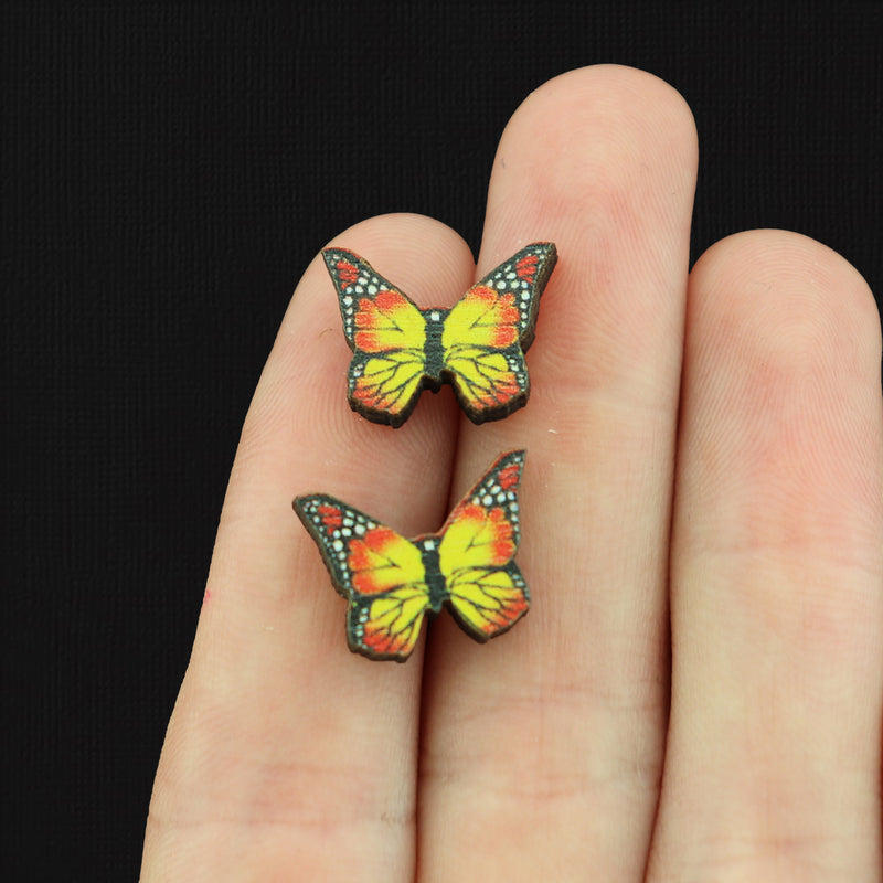 Wood Zinc Alloy Earrings - Butterfly Studs -16mm x 16mm - 2 Pieces 1 Pair - ER162