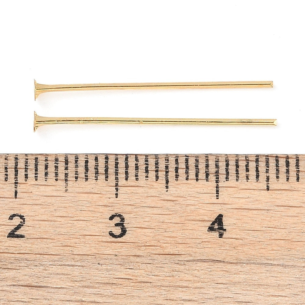 18k Gold Plated Brass Flat Head Pins - 100 Pins - 0.6mm - Choose Your Length!