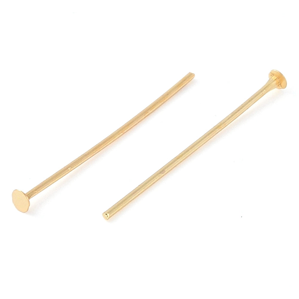 18k Gold Plated Brass Flat Head Pins - 100 Pins - 0.6mm - Choose Your Length!
