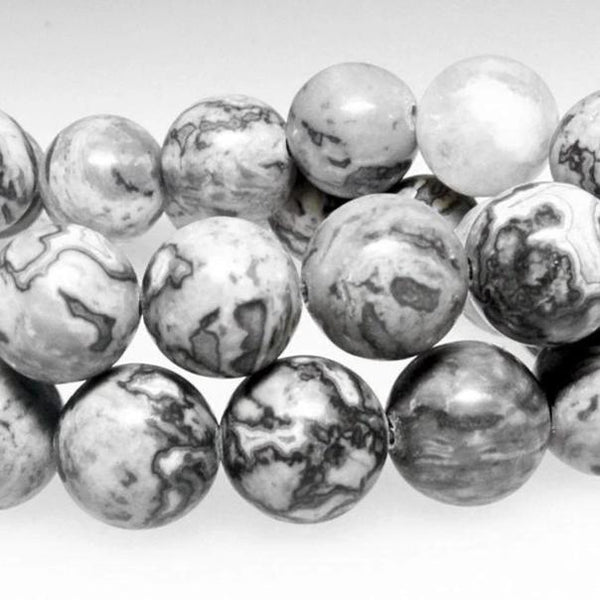 Perles Rondes Jaspe Image 8mm - Stormy Night - 1 Rang 46 Perles - BD761